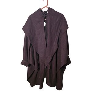 Geraldine Gray Handcrafted Wool Shawl Cape Coat Brown/maroon Women One Size